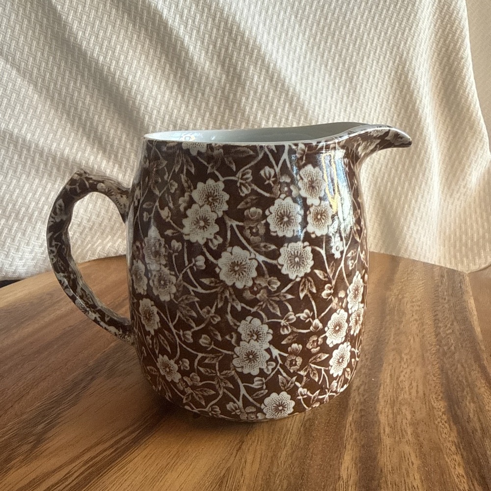 Crownford Calico Brown Pitcher 24 oz Creamer Jug England Discontinued